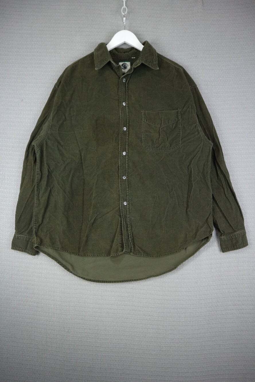 Natural Resources Vintage Corduroy Button Down Shirt Olive Green L Long Sleeve
